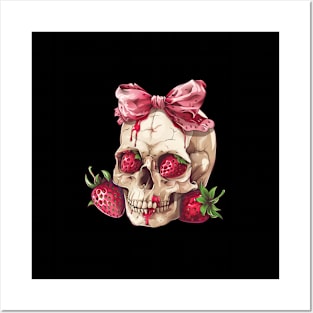 Coquette Strawberry Skull Posters and Art